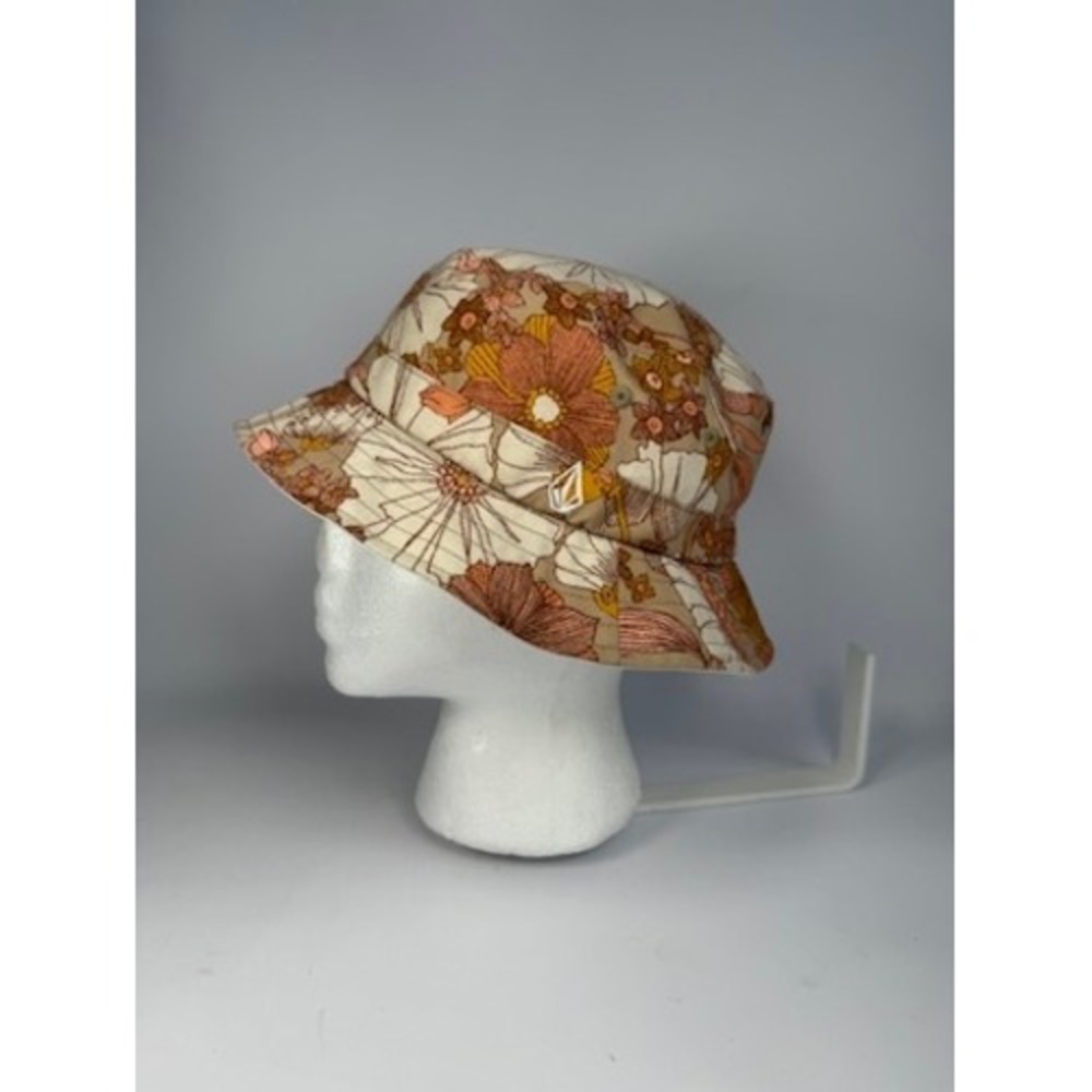 Volcom Women Bucket Hat Retro Floral Tan Orange Skater Boho Surf Festival Indie